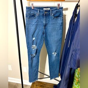 Levi's Blue Distressed Ankle Jeans